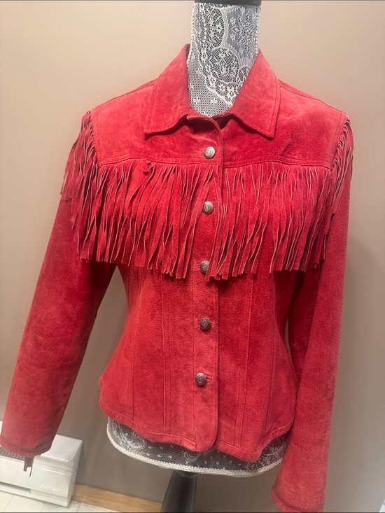 Jackets & Blazers - Red Suede Fringe Jacket - Women